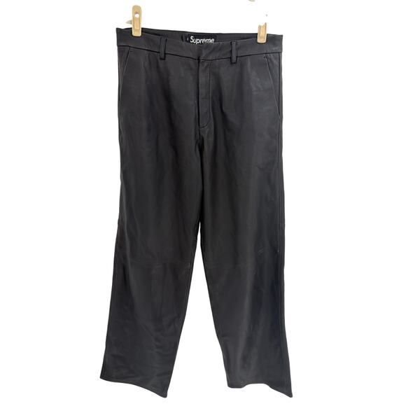 Supreme Men's Black Leather Straight Leg Trousers Size 32 - Picture 8 of 12